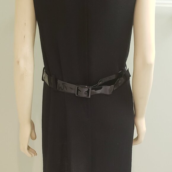 little black dress 1960s linen sleeveless M belted - Picture 7 of 8